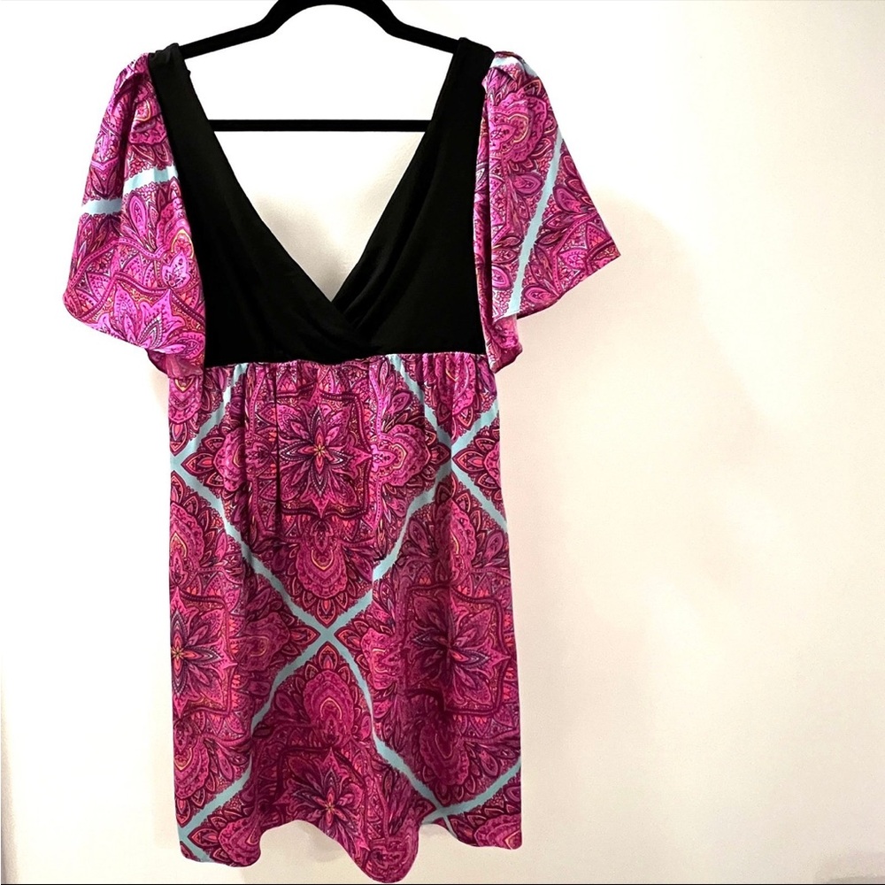 Alice & Trixie Silk Mini Dress Pink Black Print Short Sleeve Size L Large EUC
